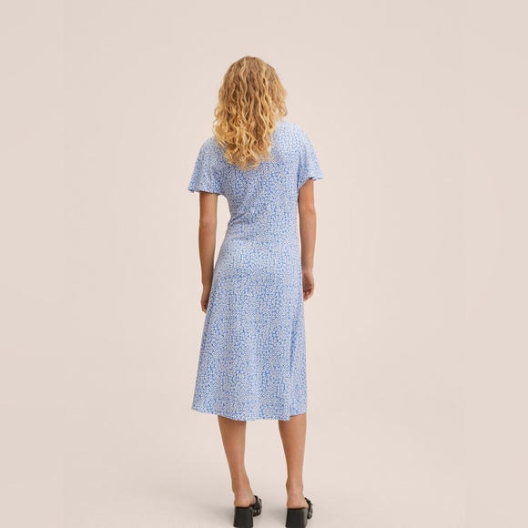 Mango MNG • NWT Blue & White Daisy XXL A Line V Neck Midi Dress Pleated Detail - Picture 3 of 11